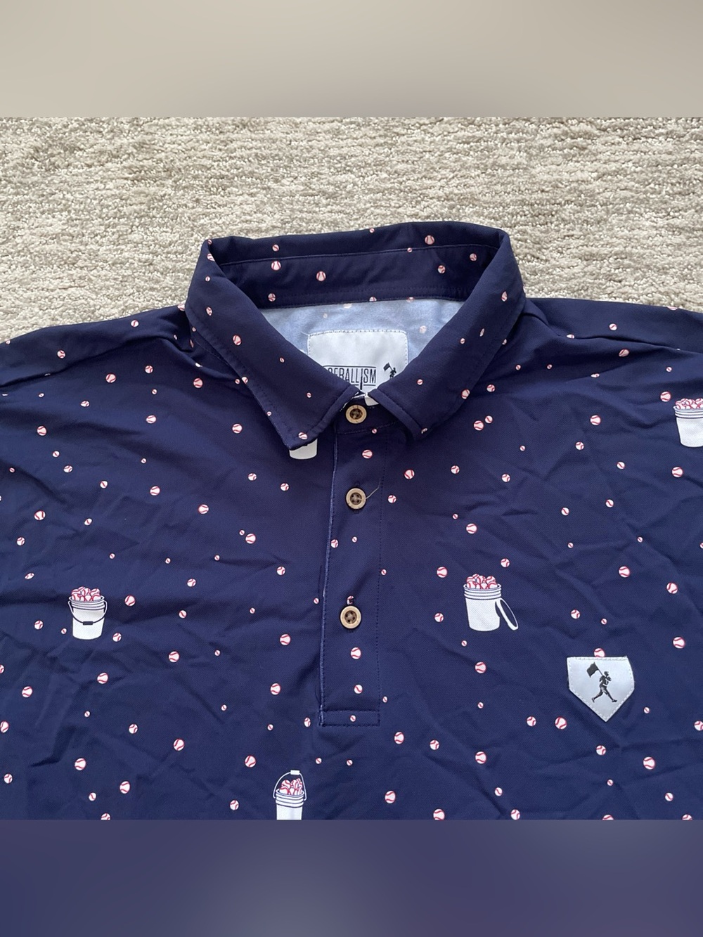 Baseballism Polo Shirt Men’s Size XL Baseball All Over Print Performance Blue
